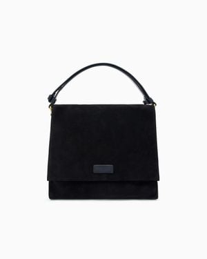 Giorgio Armani Suede And Calfskin Messenger Bag - Black