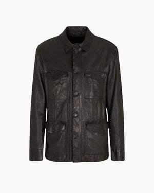 Giorgio Armani Lambskin Nappa Leather Safari Jacket - Black