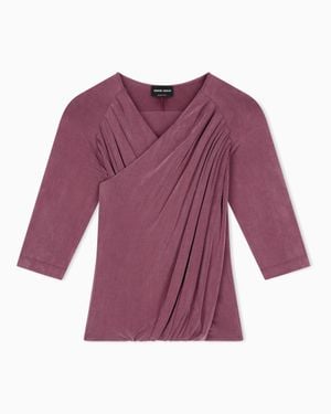 Giorgio Armani Long-Sleeved Cupro Jersey Top With Draping - Purple