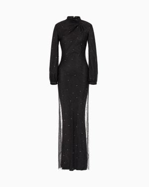 Giorgio Armani Silk Long Dress With Rhinestone Embroidery - Black