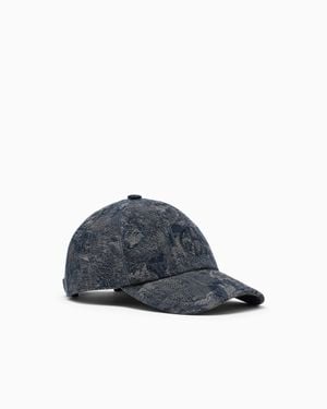 Giorgio Armani Jacquard Baseball Cap With Logo Denim Collection - Blue