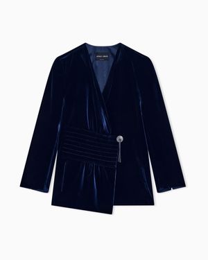 Giorgio Armani Blazer Velvet With Asymmetrical Closure And Leather Tassels - Blue