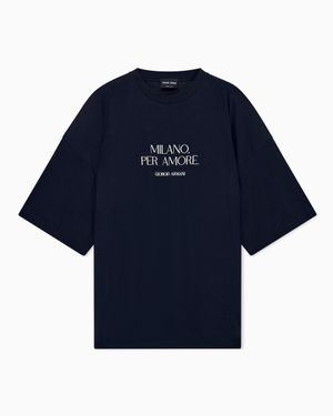 Giorgio Armani T-Shirt Oversized Lightweight Jersey Placed Print - Blue