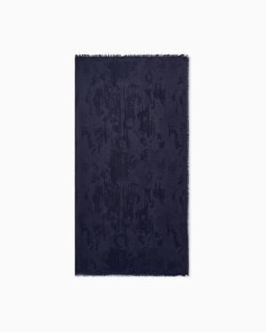 Giorgio Armani Fringed Cotton And Silk Scarf With Jacquard Pattern - Blue