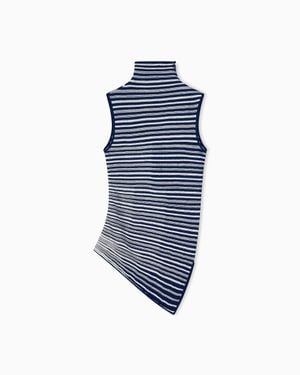 Giorgio Armani Knit Top Slim Fit Sleeveless Turtleneck - Blue