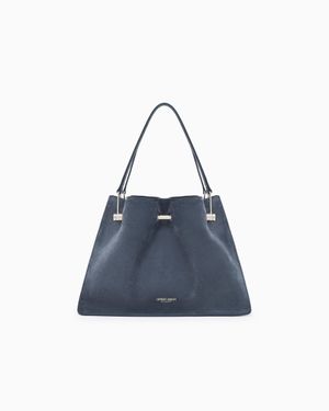 Giorgio Armani Suede Bag With A Metal Bar And Leather Handles - Blue