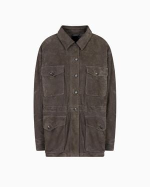 Giorgio Armani Suede Oversized Pea Coat - Brown