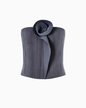 Giorgio Armani Technical Silk Top With Floral Detail - Blue