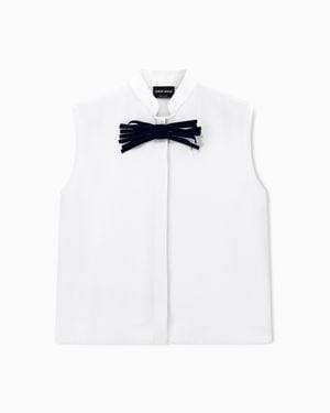 Giorgio Armani Shirt Sleeveless Mandarin Collar Silk Cady Detachable Brooch - White