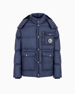 Giorgio Armani Hooded Bomber Jacket With Goose-Down Padding Asv - Blue