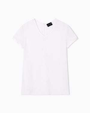Giorgio Armani Silk Charmeuse Blouse With V Neckline - White