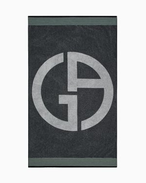 Giorgio Armani Cotton-Terry Beach Towel With Oversized Jacquard Ga Logo - Gray