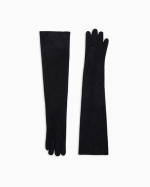 Giorgio Armani Long Suede Gloves - Black