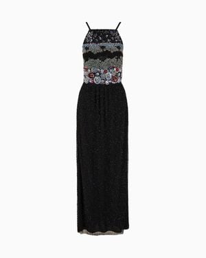 Giorgio Armani Long Dress With Multicolored Embroidery - Black