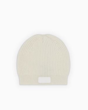 Giorgio Armani Knitted Beanie With A Ribbed Cuff And Patch - White