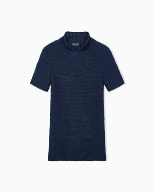 Giorgio Armani Slim Fit Short Sleeve Viscose Sweater With Honeycomb Effect - Blue