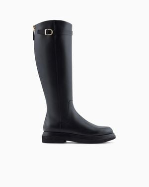 Giorgio Armani Smooth Leather High Boots - Black