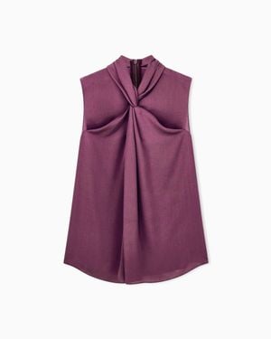 Giorgio Armani Shirt Sleeveless Silk Georgette With Draped Neckline - Purple