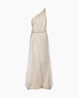 Giorgio Armani One-Shoulder Long Dress With All-Over Embroidery - White