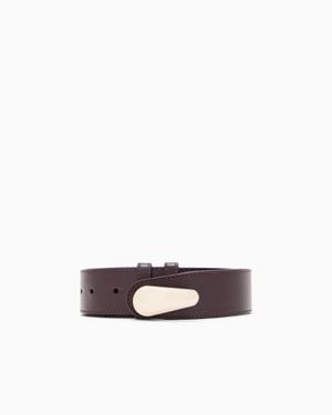 Giorgio Armani Shiny Leather Belt With A Teardrop-Shaped Twist Lock - White