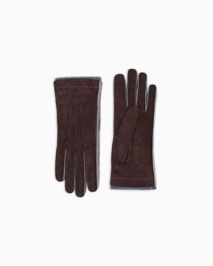 Giorgio Armani Two-Tone Lambskin Suede Gloves - Brown