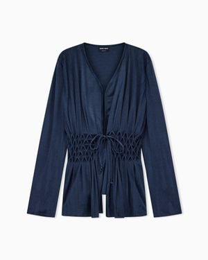 Giorgio Armani Blazer Regular Fit Jacquard Viscose Jersey Smocked Waist - Blue