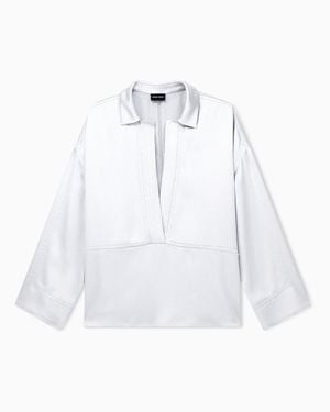 Giorgio Armani Shirt Wide Hammered Satin With Deep Neckline - White