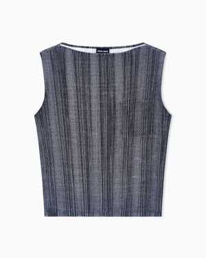 Giorgio Armani Two-Tone Pleated Jersey Top - Blue