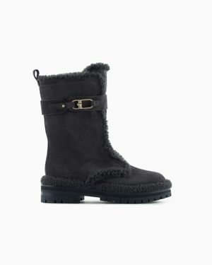 Giorgio Armani Neve Suede And Shearling Sheepskin Ankle Boots - Black