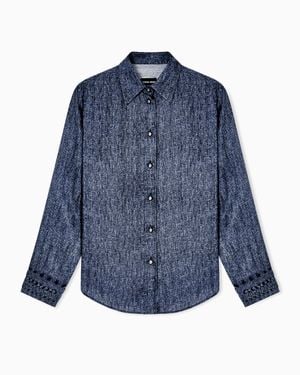 Giorgio Armani Denim-Print Silk Shirt Denim Collection - Blue
