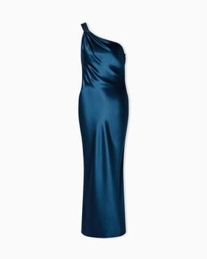 Giorgio Armani Long One-Shoulder Silk Dress - Blue