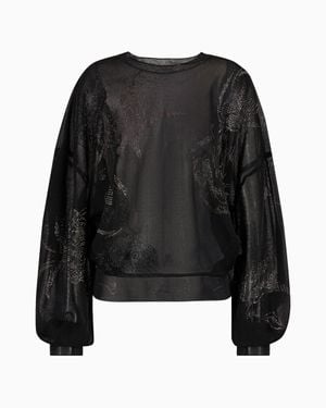 Giorgio Armani Sheer Interlock Shirt With Swarovski Embroidery - Black