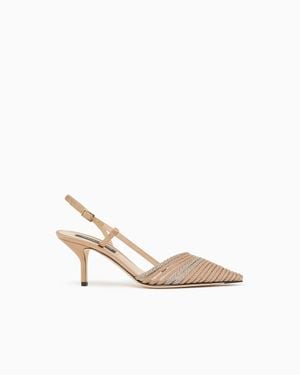 Giorgio Armani Satin Slingbacks With Passementerie Trim Detail - White