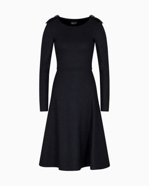 Giorgio Armani Wool Jersey Dress With Epaulettes Detail - Black