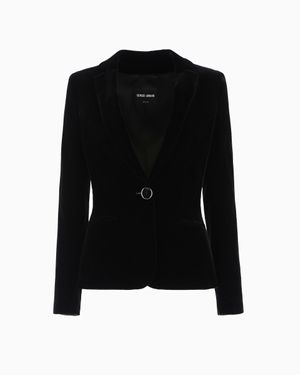 Giorgio Armani Single-Breasted Velvet Jacket With Jewel Button Detail - Black