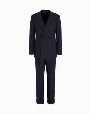 Giorgio Armani Virgin Wool And Cashmere Double-Breasted Royal Line Suit - Blue