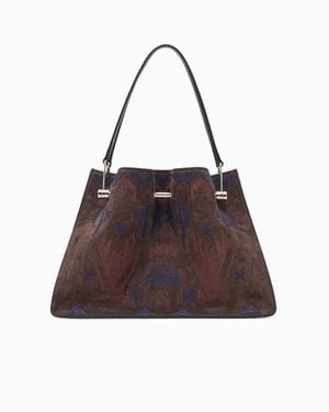 Giorgio Armani Small Embroidered Suede Shopper Bag - Brown