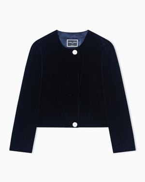 Giorgio Armani Short Velvet Jacket With A Crew Neck And Buttons Icon - Blue