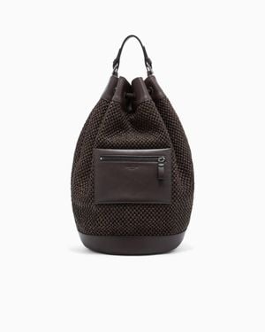 Giorgio Armani Raffia And Leather Backpack - Black
