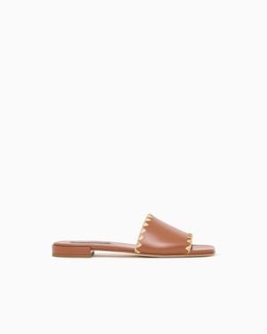 Giorgio Armani Leather Sandals With Raffia Detail - Brown