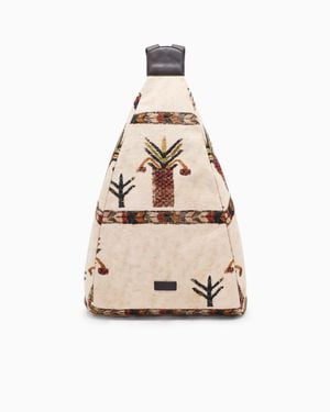 Giorgio Armani Printed Fabric Backpack Sack - White