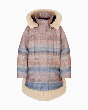 Giorgio Armani Neve Oversized Hooded Sheepskin And Wool Blend Pea Coat - Gray