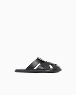 Giorgio Armani Cross-Over Napped Calfskin Sandals - White