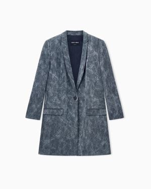 Giorgio Armani Single-Breasted Jacquard Viscose Blazer With Geometric Pattern - Blue