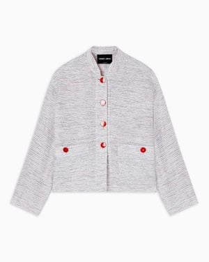 Giorgio Armani Viscose And Linen Mouliné Knit Blouson - White