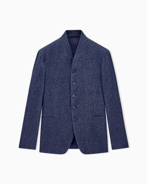 Giorgio Armani Blazer Regular Fit Denim-Effect Froissé Wool Silk Cashmere - Blue