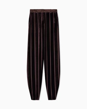 Giorgio Armani Wide-Leg Striped Velvet Pants - Black