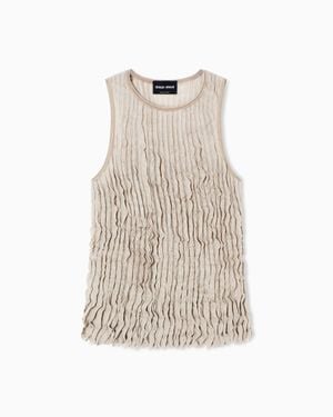 Giorgio Armani Pleated Silk And Lurex Top - Natural