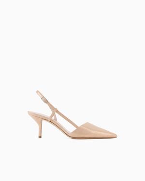 Giorgio Armani Laminated Suede Slingbacks - White