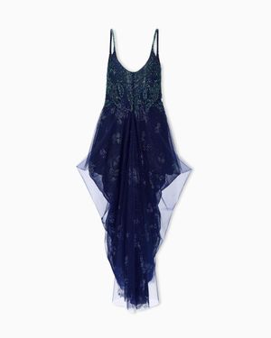 Giorgio Armani Long Tulle Dress With Embroideries - Blue